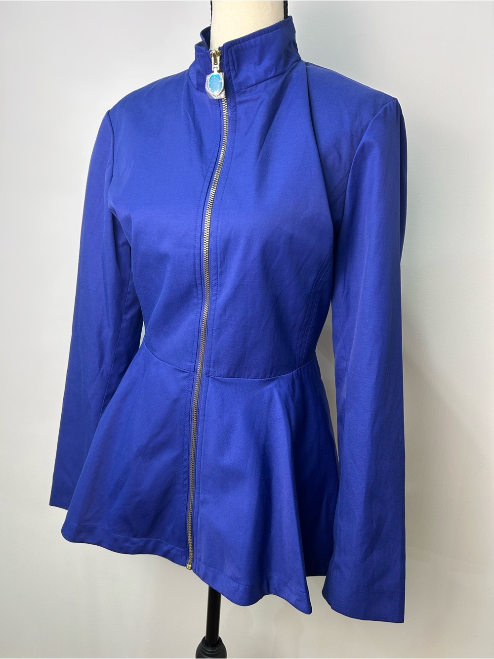 IMAN Cobalt Blue Zip-Front Peplum Jacket